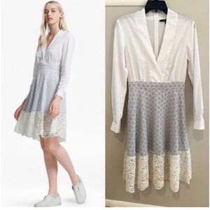 French Connection White and Gray Long Sleeve Dress